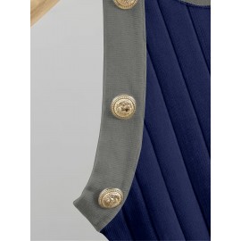 Plus Size - Women'S Plus Size Two-Piece Set - Navy Blue Ribbed Dress & Cardigan Vest, High Waist, Button-Up, Casual Style for Spring/Fall, Versatile Clothing | Buttonup Cardigan | Construction, Plus Size Sweater Dress