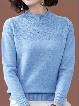 [Plus Size Viscose Sweater] Elegant Women's Plus Size Viscose Sweater | Crew Neck Pullover, Solid Color Knit Fabric, Medium Stretch, All Seasons, Thin Fleece Top, Extra Large