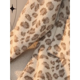 Plus Size - Women'S Leopard Print Cardigan - Cozy Mid-Length Open Front with Pockets, Oversized Fit for Fall/Winter, Warm & Stylish for Casual or Commuting, Cozy Clothing | Leopard Print Cardigan | Construction, Leopard Print Cardigan