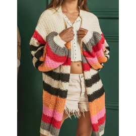 Plus Size, Colorful Striped Sweater Cardigan