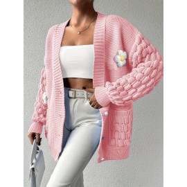 [Fresh Cardigan] Plus Size Women's Loose Cardigan | Sweet and Fresh Style, Floral Decoration, Versatile Fashion Piece for Spring, Autumn, and Winter