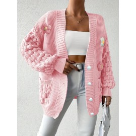 [Fresh Cardigan] Plus Size Women's Loose Cardigan | Sweet and Fresh Style, Floral Decoration, Versatile Fashion Piece for Spring, Autumn, and Winter