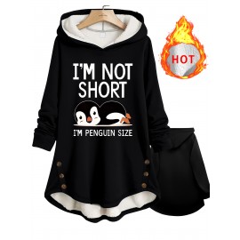 Women's Funny Penguin Graphic Hooded Jacket - Winter Coat with 