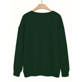 Women's Red joyful Face & Smile Letter Print Sweatshirt - Soft Machine-Washable Polyester Crew Neck Long Sleeve Casual Pullover for Fall Winter, Cozy Everyday Lounge Wear, Comfortable Fit