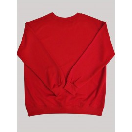Women's Red joyful Face & Smile Letter Print Sweatshirt - Soft Machine-Washable Polyester Crew Neck Long Sleeve Casual Pullover for Fall Winter, Cozy Everyday Lounge Wear, Comfortable Fit