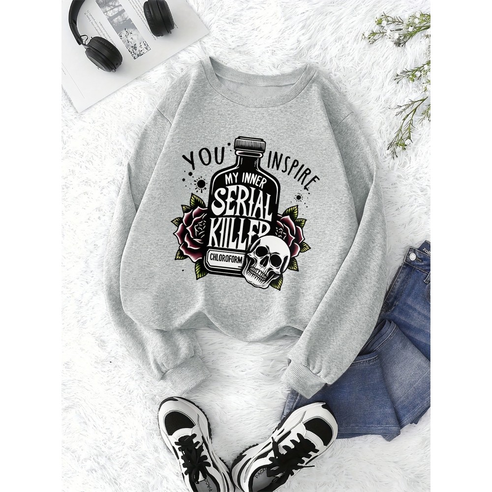 Women'S Casual Crew Neck Sweatshirt with Dark Humor 