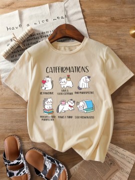 [Funny Cat] Women's Casual T-Shirt | 97% Polyester 3% Elastane | Cat Affirmations Print, All-Season Comfort, Funny Cat Lover Tee, 180g/m², Knit Fabric